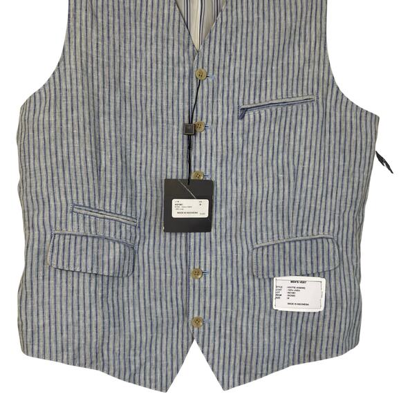 Kroon Mens Sz M New Suit Vest Waistcoat Mixed Media Linen Corduroy Preppy - Picture 3 of 15
